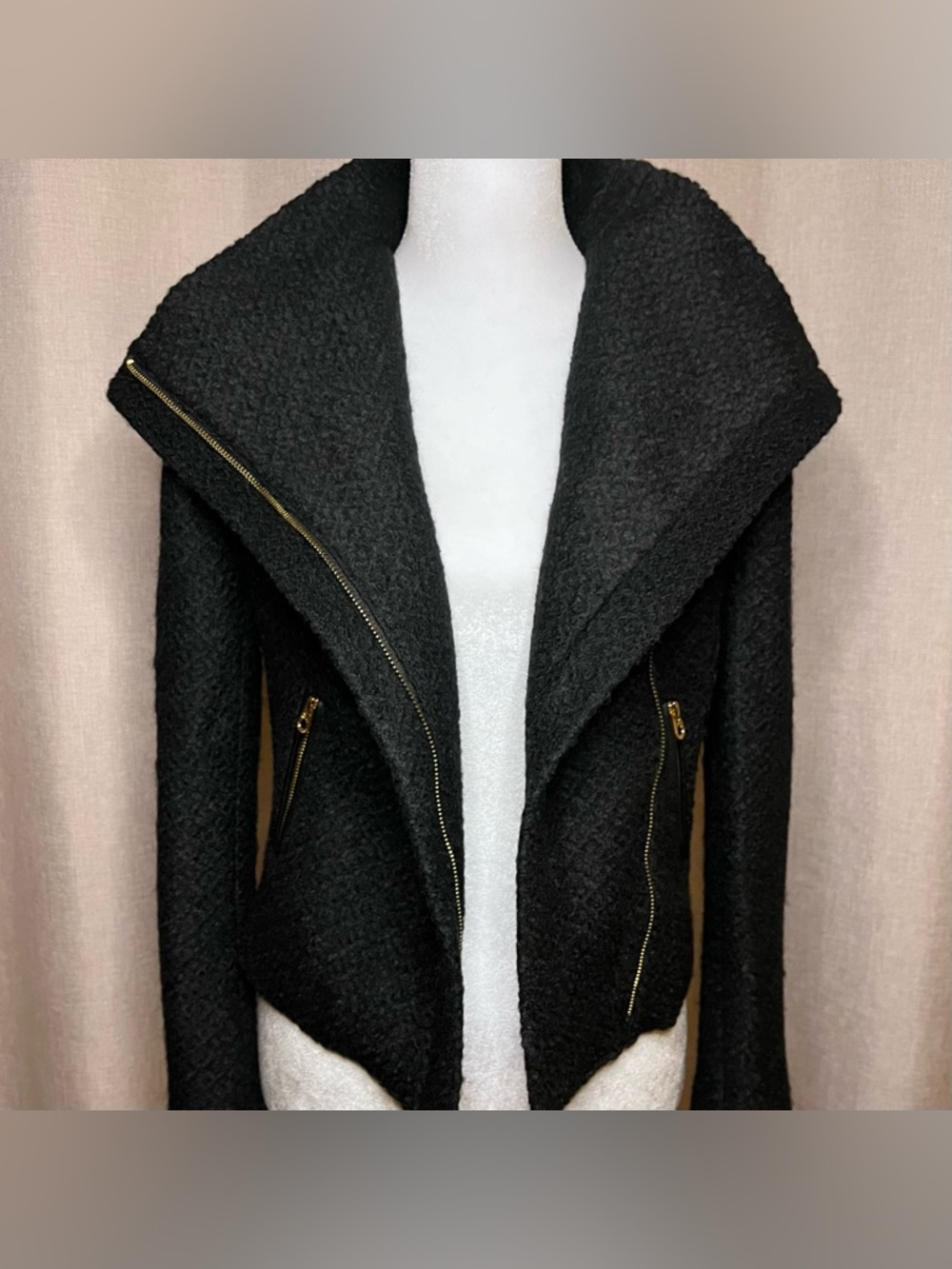 Vintage Y2K Juicy Couture Biker Moto Wool Jacket Coat Black Wool Tweed Women’s S - Picture 11 of 15